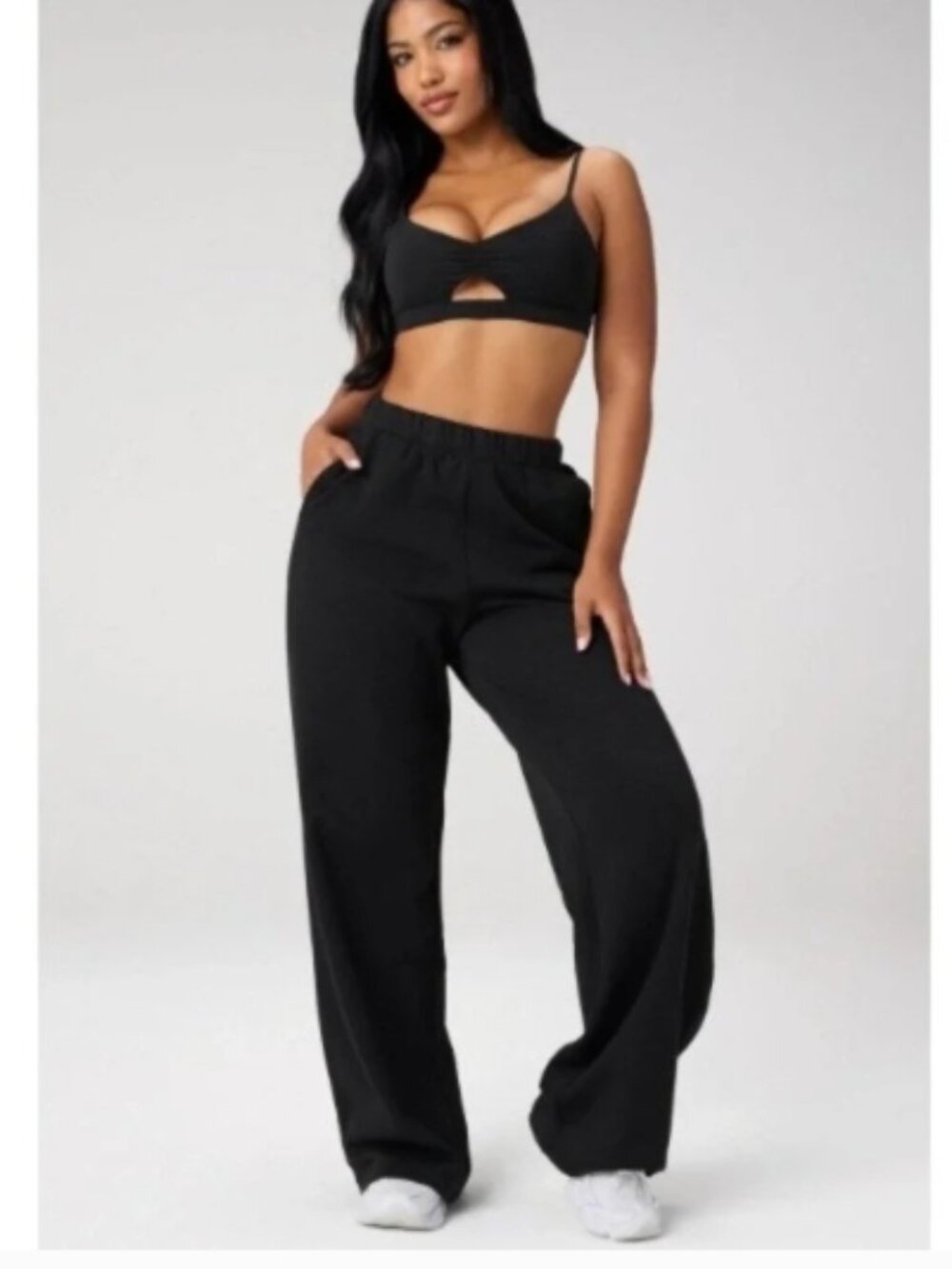 Fabletics Cozy Fleece Wide Leg Sweatpants Lounge Athleisure Black Medium